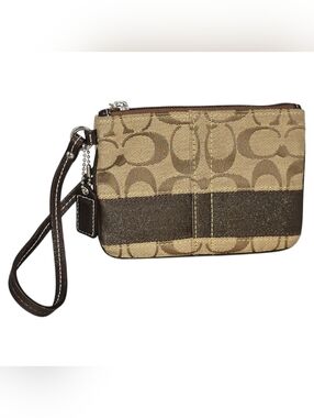 Coach Signature Jacquard Wristlet in Tan and Brown